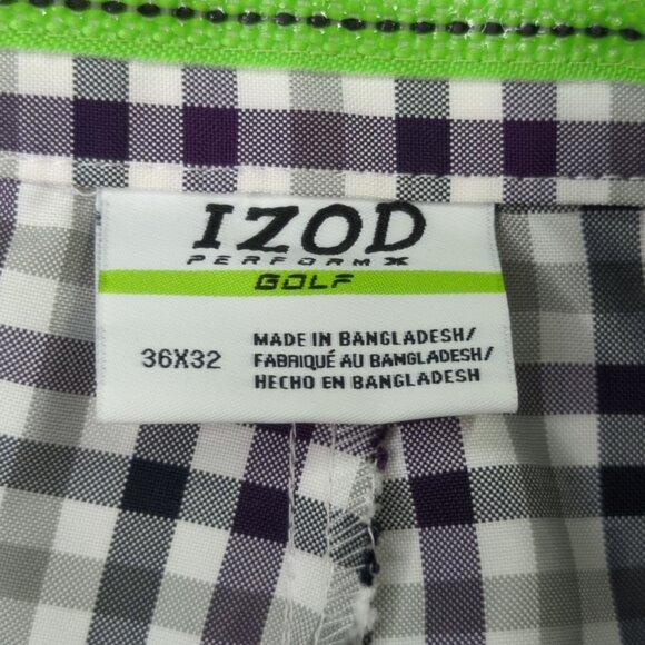 Izod Performance Golf Mens 37x32 Purple Black Plaid Flat Front Pants - Picture 3 of 8